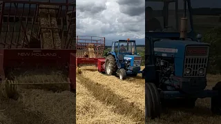 Ford 5000 with New Holland baler and bale trailer