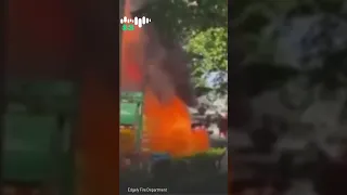 Garbage truck explodes, goes up in flames