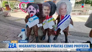 Migrantes queman piñatas de Díaz-Canel, Maduro y Ortega como protesta a la cumbre migratoria | Zea