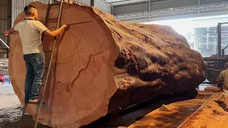 Worker Operating Giant Wood Sawing Machine // 3000 Year Old Wood