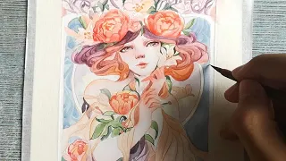 【第四集】画鸭Margaret Morales小清新仙女水彩插画临摹 水彩过程