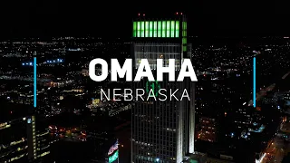 Omaha by night with New Year's fireworks | 4K drone footage