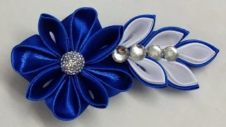 DIY Kanzashi flower hairclip,how to make, kanzashi flower tutorial,kanzashi flores de cinta