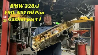 BMW  Oil Pan Gasket replacement 328xi N51 E90 part 1