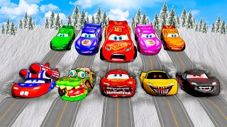 Mega Pixar Cars Pit Transform Into Evil Mcqueen vs Big & Small Lightning Mcqueen BeamNG Drive Battle