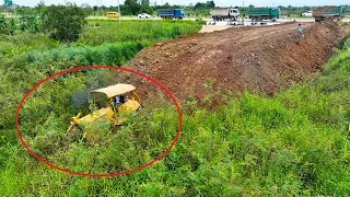 Part 8 ! Wonderful Filling Land Build Road By KOMATSU D51P Dozer Pushing Soil & Truck Spreading Soil