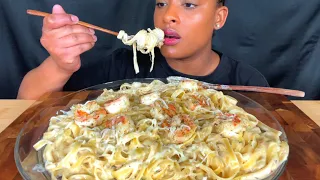 ASMR MUKBANG CREAMY CHEESY SHRIMP FETTUCINE ALFREDO PASTA NO TALKING 먹방 EAT SHOW #asmrmukbangviral