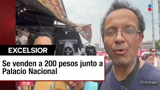 Playeras de la Santa Muerte a favor de López Obrador se venden junto a Palacio Nacional
