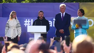 Volodymyr Zelensky attends a rally in Lithuania ahead of NATO summit