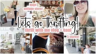 🛍️ THRIFT WITH ME VLOG + HAUL (5 stores) // home decor + clothing + antiques