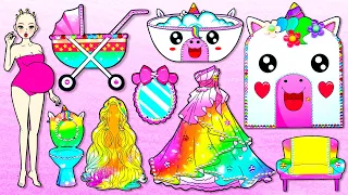 Bald Barbie Decorate Rainbow Unicorn House - Barbie Family Handmade - DIY Arts & Paper Crafts