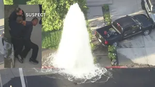 Police chase: Pickup truck crashes into fire hydrant, cop hurt