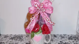 Let's Make A Valentines Day Mug Gift Basket Using Dollartree Items Only #dollartree #valentinesday