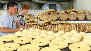 Delicious sesame flatbreads in different shapes | National food Uzbekistan