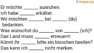 A1, A2, B1, B2, C1, Übungen, Reflexiv, Pronomen, Akkusativ, Dativ, mich, mir, dich, dir, sich, uns,