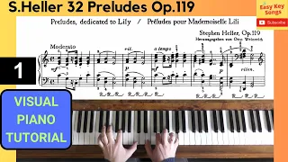 S.Heller Prelude No.1 Op.119 from 32 preludes dedicated to Lily. Visual Piano Tutorial