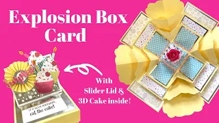 Explosion Box Card with Slider Lid & 3D Cake Inside!