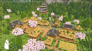 Cherry Blossom Village | Rural Japanese Village & Castle | Minecraft Timelapse