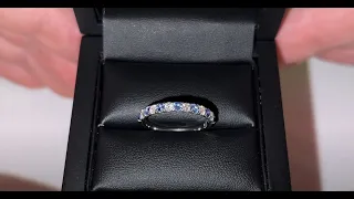 LFXYR11329(BS): Sapphire & Diamond Half Eternity Ring 0.60ct, 18k White Gold