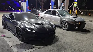 Chef's Built 2003 Subaru WRX PT6466 Turbo E85 vs Pritty Performance C7 Corvette Z06 E85 & Nitrous