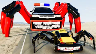 Crazy Police Head Eater VS Lightning McQueen Taxi Head Eater Escape From The Eater | Beamng Drive #4