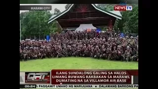 QRT: Ilang sundalong galing sa halos 5 buwang bakbakan sa Marawi, dumating na sa Villamor Air Base