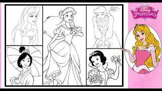 Disney PRINCESSES coloring page Compilation ARIEL MULAN SNOW WHITE CINDERELLA Coloring Page Markers