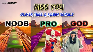 Oliver Tree & Robin Schulz - Miss You - Noob vs Pro vs God (Fortnite Music Blocks) With Map Code!