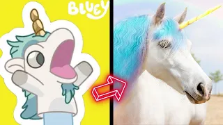 Bluey Characters | REAL LIFE! With UNICORSE BLUEY PUPPET!