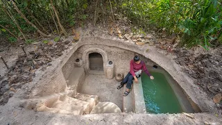 Girl Living Off Grid, Build The Most Beatufiul Underground  Mini Bath Pool