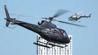 Impressive trafic Bell 407 & Airbus Helicopters H125 at New York Manhattan heliport