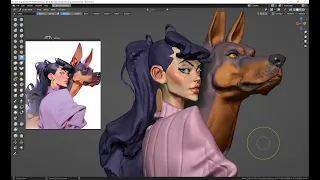 Girl and dog 3D sculpting in Blender for around a hour p2