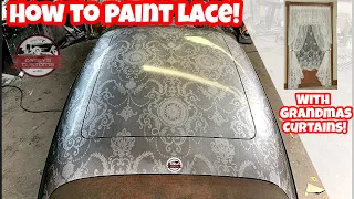 HOW TO PAINT A LACE ROOF FOR CHEAP! USING GRANDMAS CURTAINS FOR YOUR HOT ROD! EASIEST CUSTOM RATRAT