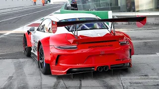 2 x Porsche 991.2 GT3 Cup MR Pro 2021: LOUD Accelerations & Flat-6 Sound at Monza Circuit!