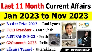 Last 11 Months Current Affairs 2023 | January 2023 To November 2023 | Important Current Affairs 2023