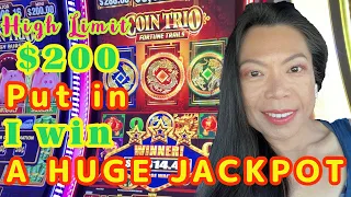 How did I win a huge JACKPOT with $200 cash put in on High Limit slot COIN TRIO~Fortune trails
