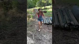 Stella is helping with the Long Poles in the ground. New fence line this week.