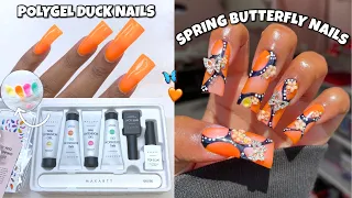 SPRING BUTTERFLY DUCK NAILS 🧡 BEGINNER MAKARTT POLYGEL KIT UNBOXING | POLYGEL APPLICATION