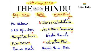 29th June 2020 | Newspaper Brief | The Hindu | Srijan India