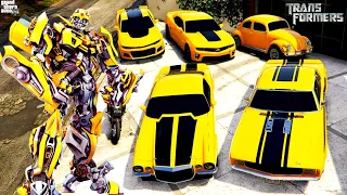 GTA 5 - Stealing Transformers Bumblebee Cars with Franklin! | (GTA V Real Life Cars #73)