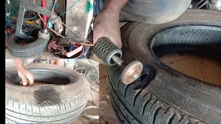 Tubeless tyre cut repair vulcanizing // Tyre puncture repair