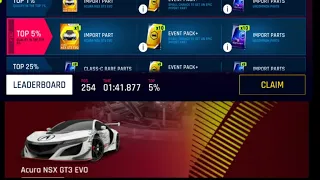 Asphalt 9 ACURA NSX GT3 EVO Car Hunt Riot  Claiming Top 5% Rewards