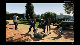 GTA V Martin hits Michael with a baseball bat after pulling down the house behind the cut scene