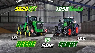 John DEERE 9620 RX VS FENDT 1050 Vario - (REAL Size comparison + Power/Output) [15L vs 12.4 L]
