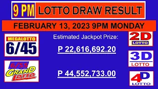 9PM PCSO LOTTO DRAW RESULT TODAY FEBRUARY 13,2023 MONDAY