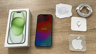 Apple iPhone 15 128 GB Grün Overview, Unboxing, iOS 17 einrichten (iOS Setup) und Anleitung