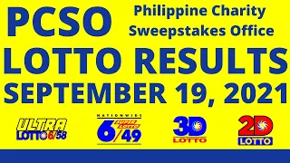 LOTTO RESULTS | SEPTEMBER 19, 2021 Ultra Lotto 6/58 | Superlotto 6/49 | 3Digit | 2Digit | PCSO