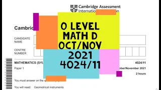 O Level Math D Paper 1 4024/11 Oct/Nov 2021