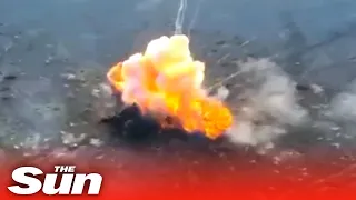 Ukrainian artillery destroys row of Russian vehicles in massive explosion