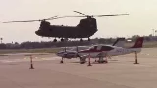 US Army Boeing CH-47 Chinook hovering, Westheimer Aiport, Norman, Oklahoma